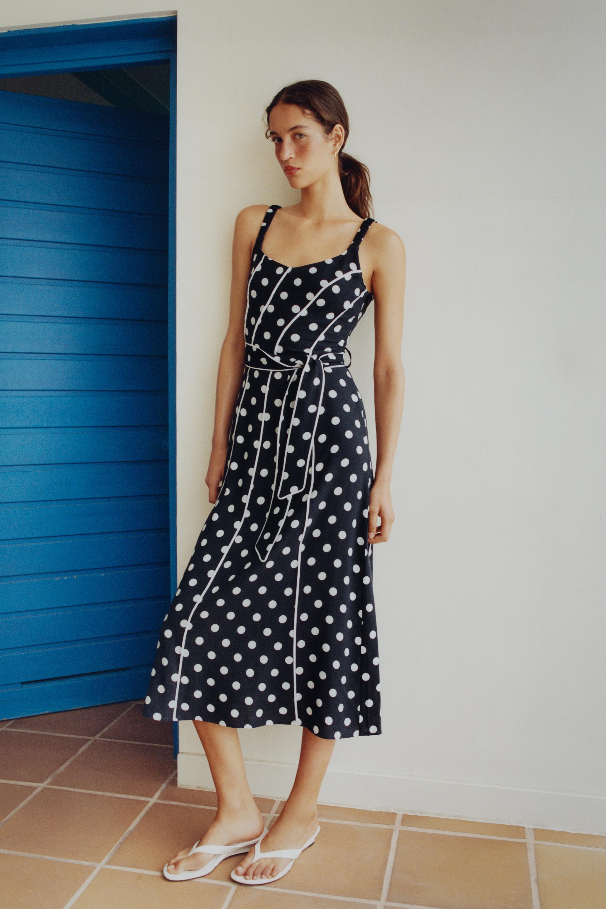 POLKA DOT BELTED MIDI DRESS